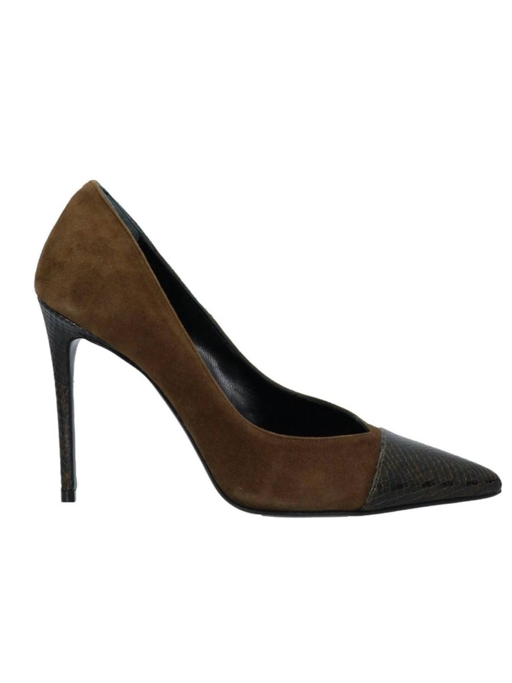 Women's Brown Suede Pointed-Toe Stiletto Pump with Textured Toe 4’ heel